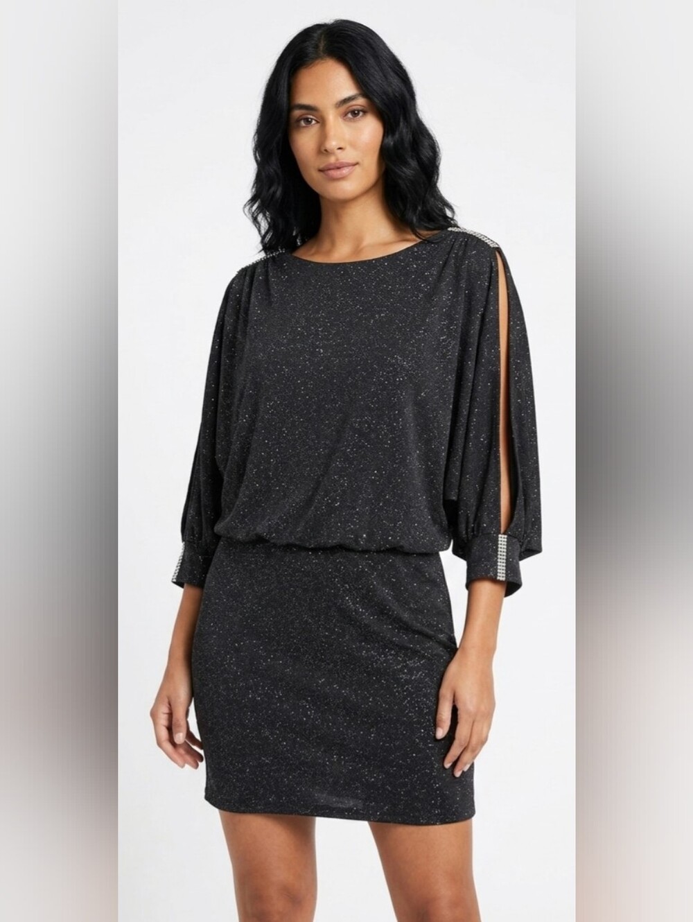 Betsy & Adam Black Sparkle Split-Sleeve Cocktail Dress Size 4